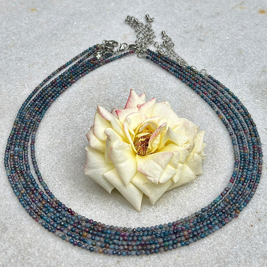 6 PCs 2mm Faceted Natural Ruby & Sapphire Necklaces