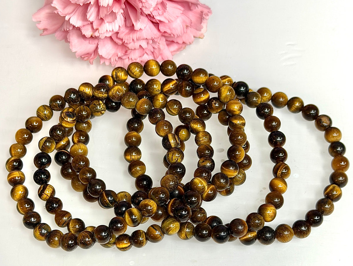 Wholesale Lot 6 Pcs tigers eye 6mm 7.5” Crystal Healing Stretch Bracelet