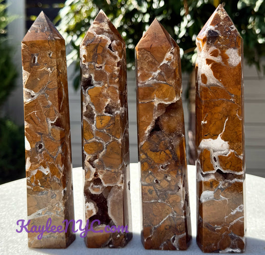Wholesale Lot 4 pcs large Natural Brecciated Jasper obelisk Tower Point Crystal Healing Energy 3.9-4lbs