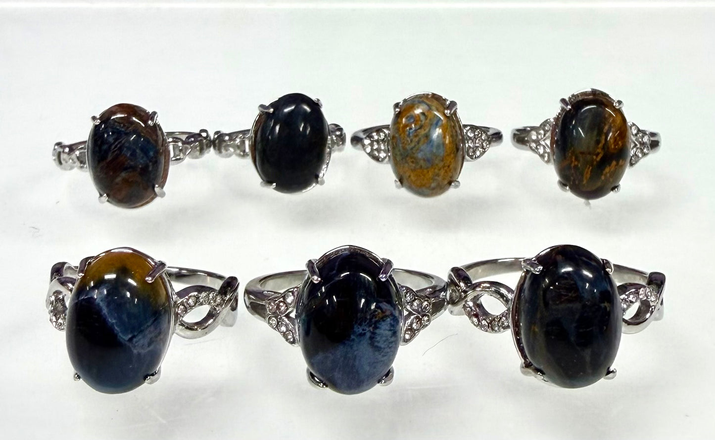 Wholesale Lot 7 pcs Natural Pietersite Stainless Steel Ring 10x14mm