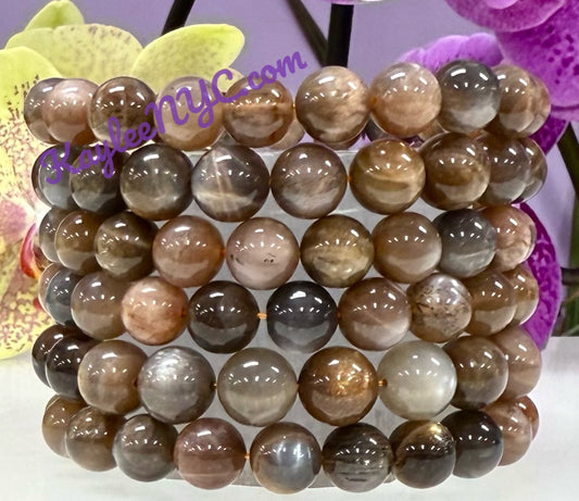 Wholesale Lot 6 Pcs Natural Black Moonstone 10mm 8” Stretch Bracelet