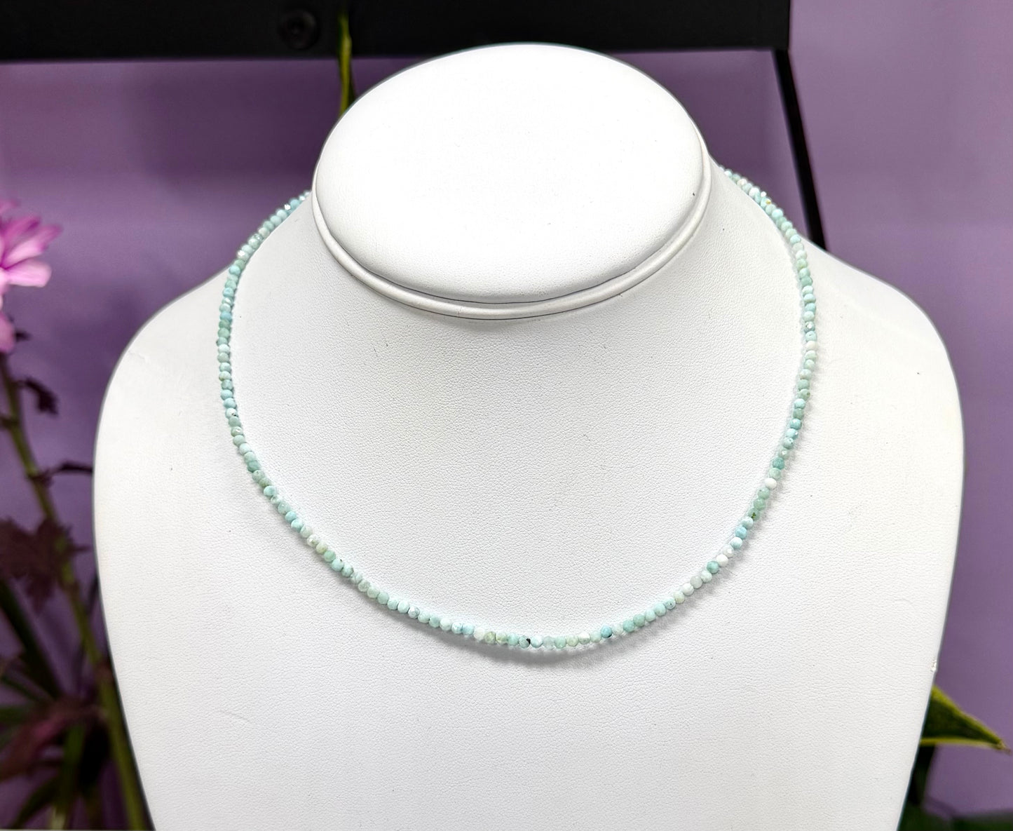 6 PCs 2mm Faceted Natural Larimar Necklace Stainless Steel Finding