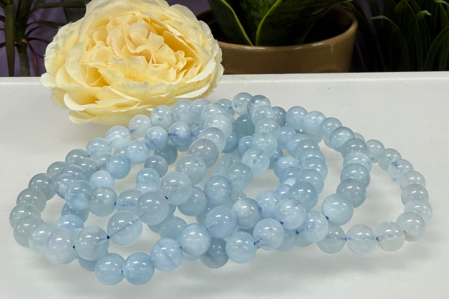 Wholesale 6 Pcs Natural Aquamarine 8mm 7.5” Crystal Healing Stretch Bracelet