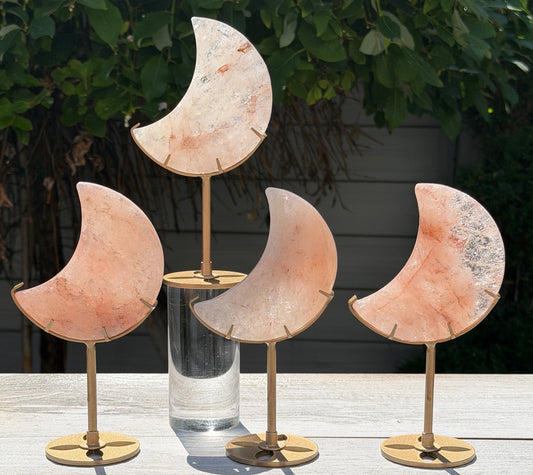 Wholesale Lot 4 PCs Natural Pink Hematoid Fire Quartz Moon with Stand Healing Energy