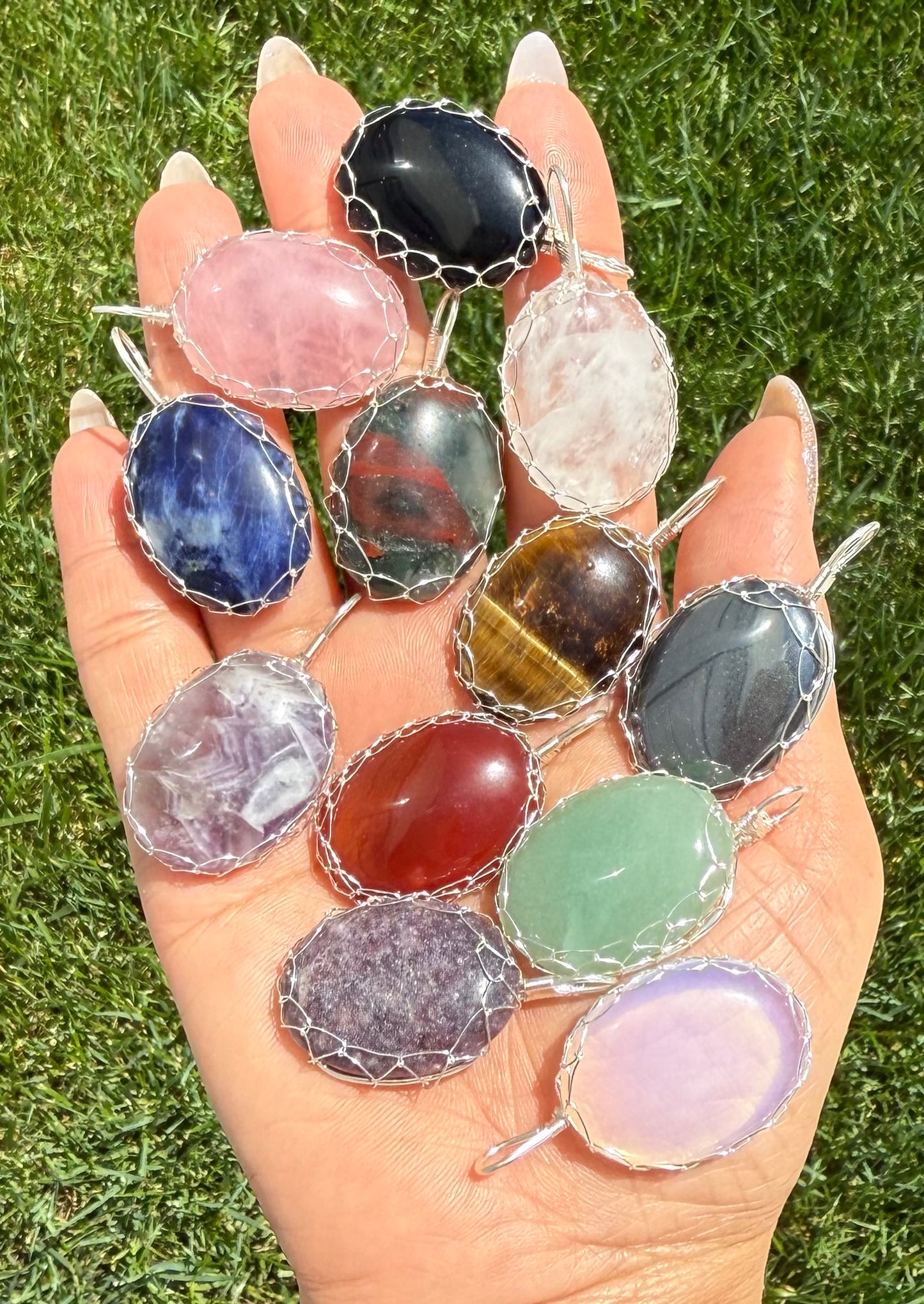 Wholesale Lot 12 Pcs Oval Hand Wrapped Pendant Crystal Healing Energy