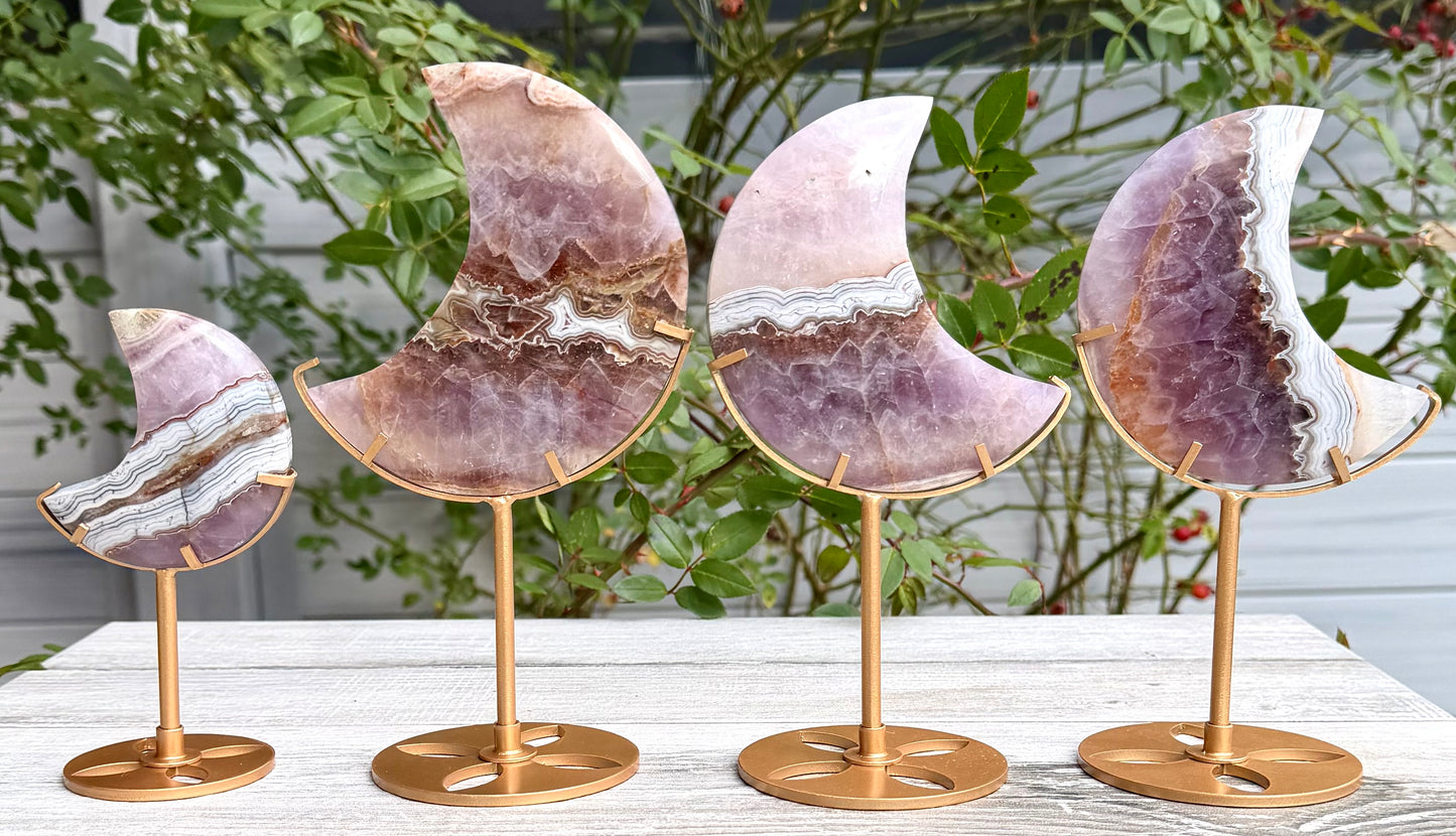 Wholesale Lot 4 PCs Natural Amethyst Lace Agate Moon w/stand Healing Energy