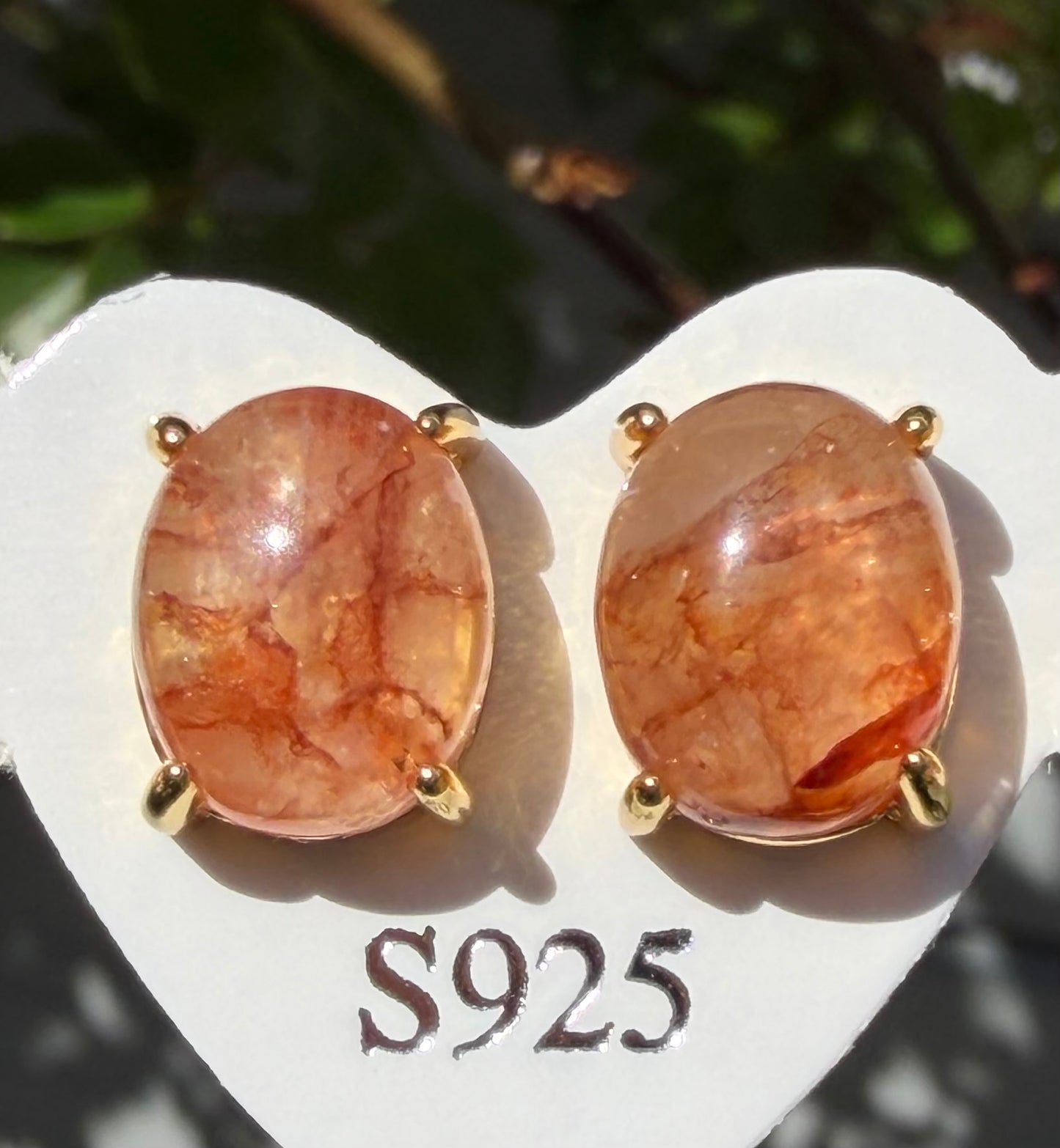 Wholesale Lot 5 Pairs Natural Hematiod Fire Quartz Sterling Silver(925) Earring Studs 8x10mm