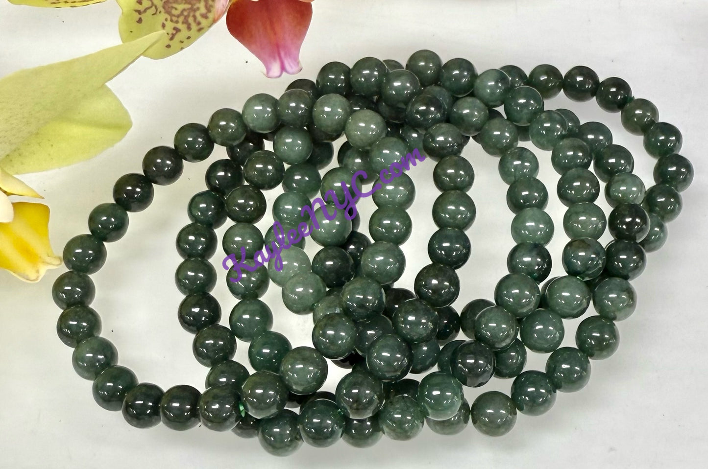 Wholesale 6 Pcs Natural Dark Green Burma Jade Jadeite 8mm 7.5” Crystal Healing Stretch Bracelet