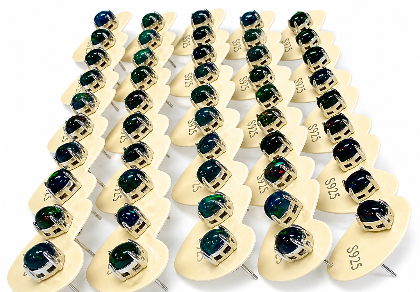 Wholesale 5 Pairs Black Opal Sterling Silver(925) Posts