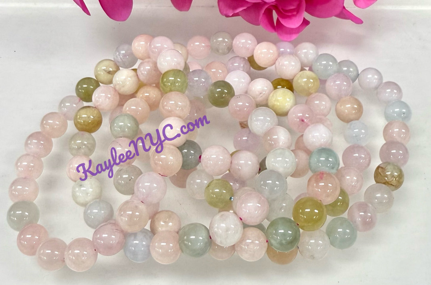 6 PCs 8mm Natural Morganite Stretch Bracelet 7.5”