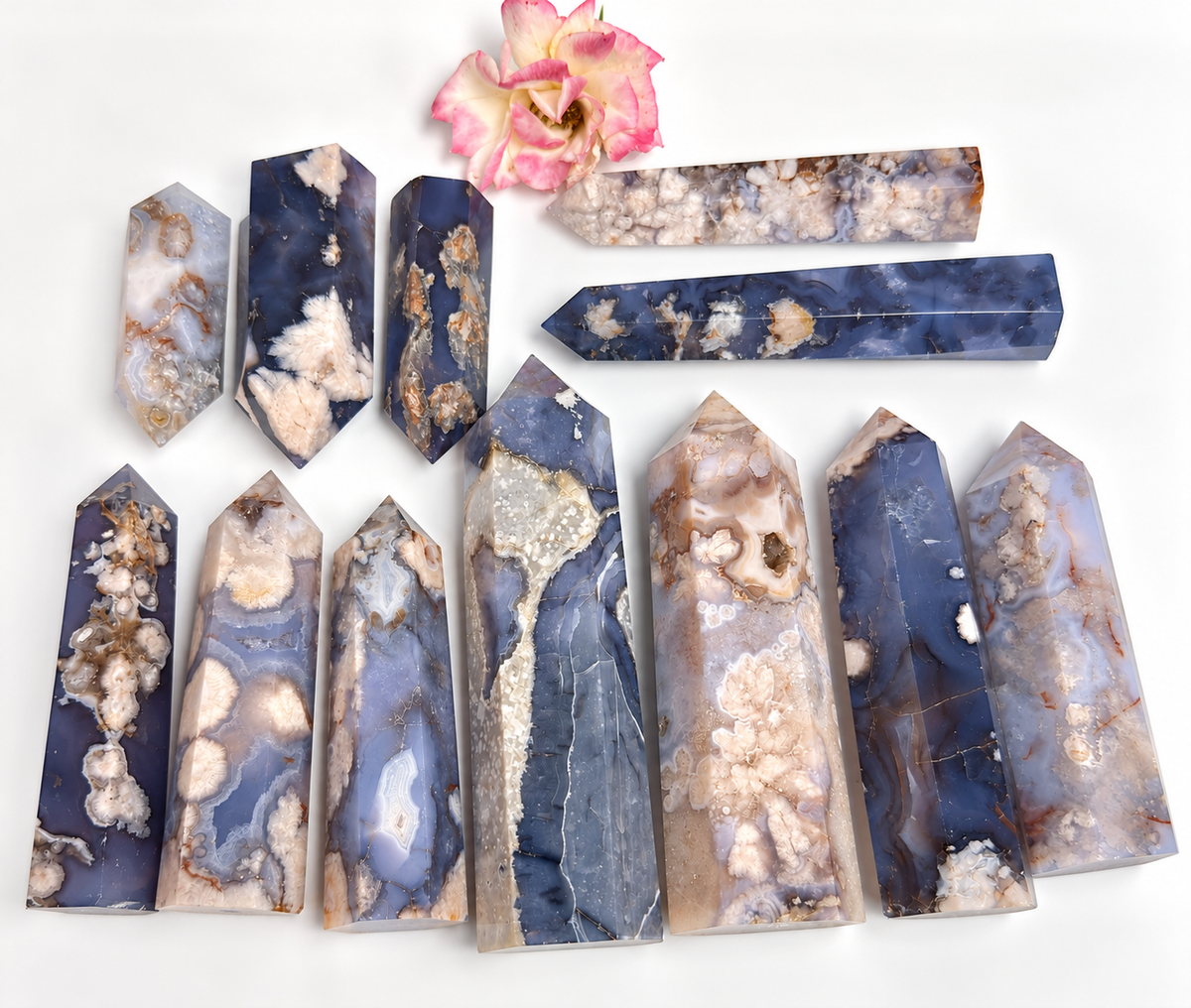 2 lbs Blue Flower Tower Agate obelisk Point Crystal