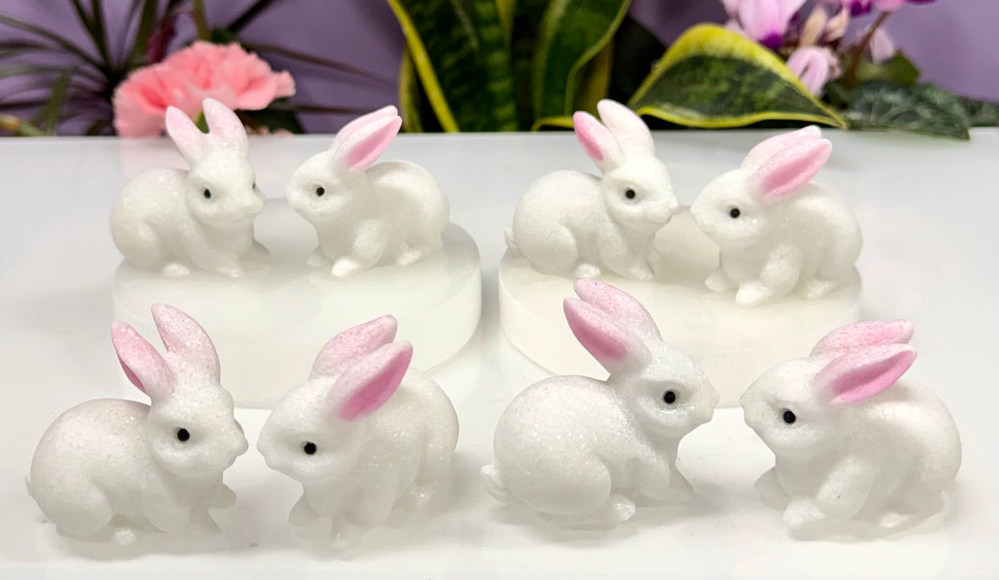 8 PCs Natural Snow Quartz Rabbit Bunny Crystals Healing Energy 5cm
