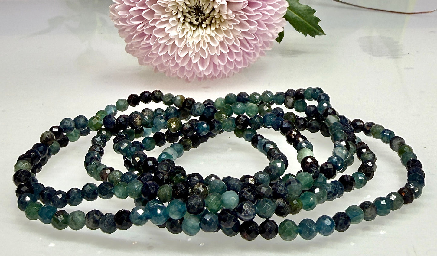 Wholesale 6 Pcs Natural Blue Tourmaline Faceted Stretch Bracelets – 4mm 7.5”