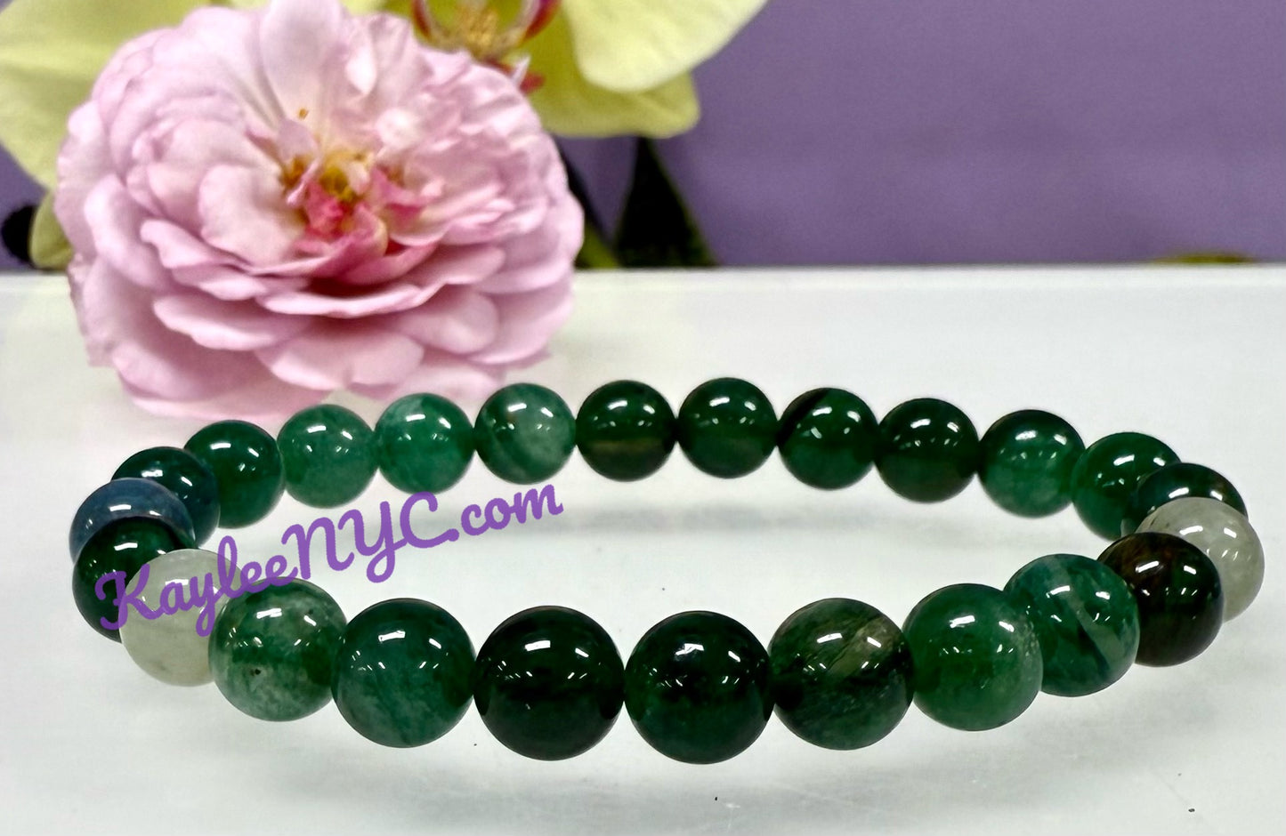 6pcs 8mm Natural Green Lepidolite Stretch Bracelet 7.5”