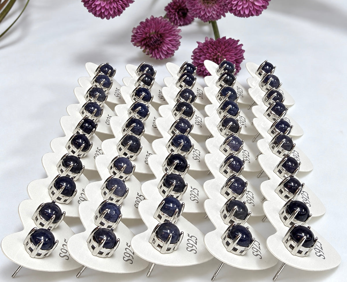 Wholesale Lot 5 Pairs Natural Iolite Earring Studs 6mm round Crystal Healing Energy