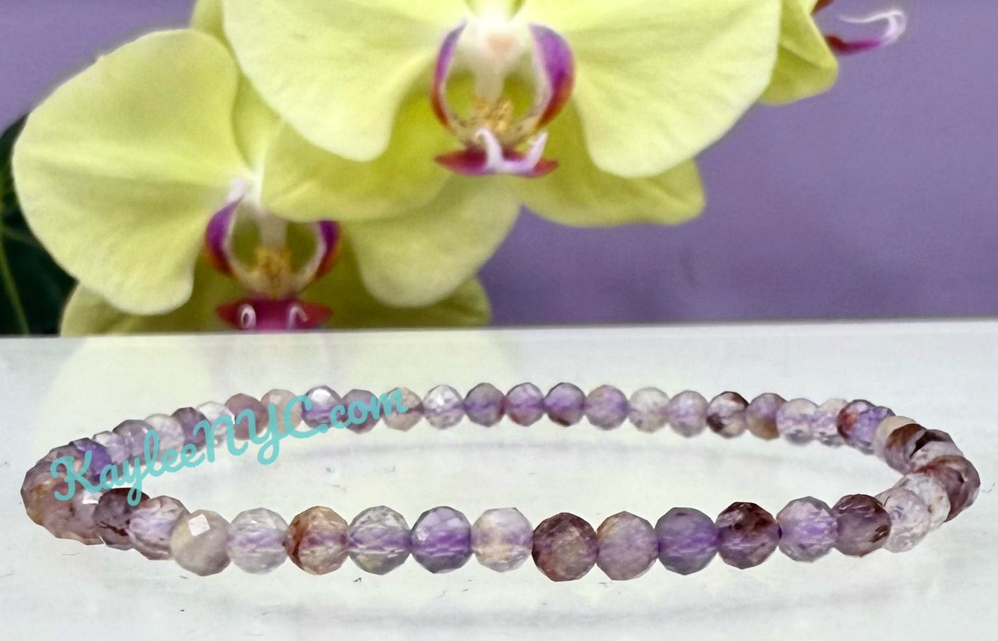 Wholesale Lot 6 Pcs Natural Faceted Super Seven 4mm 7.5” Crystal Healing Stretch Bracelet