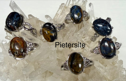 Wholesale Lot 7 pcs Natural Pietersite Stainless Steel Ring 10x14mm