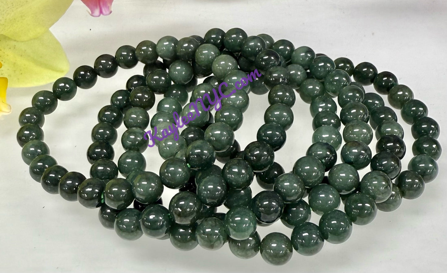 Wholesale 6 Pcs Natural Dark Green Burma Jade Jadeite 8mm 7.5” Crystal Healing Stretch Bracelet