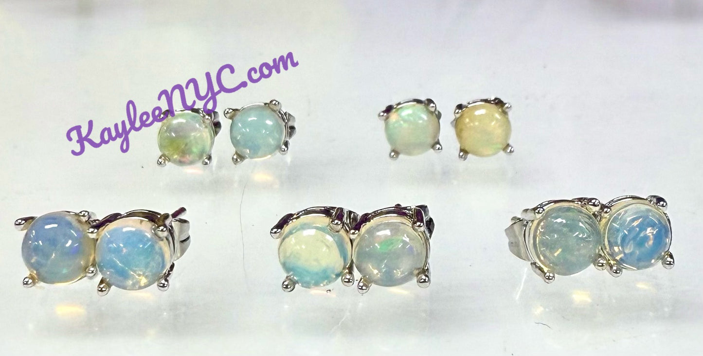 Wholesale Lot 5 Pairs Natural Opal Sterling Silver(925) Earring Studs 6mm round