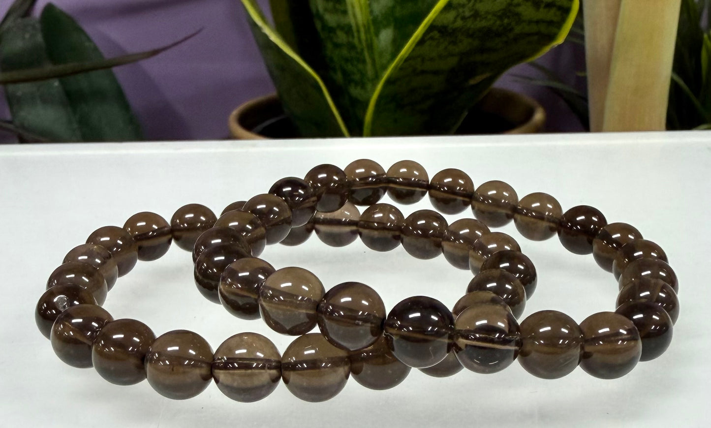 Wholesale 6 Pcs Natural Smoky Quartz 8mm 7.5” Crystal Healing Stretch Bracelet