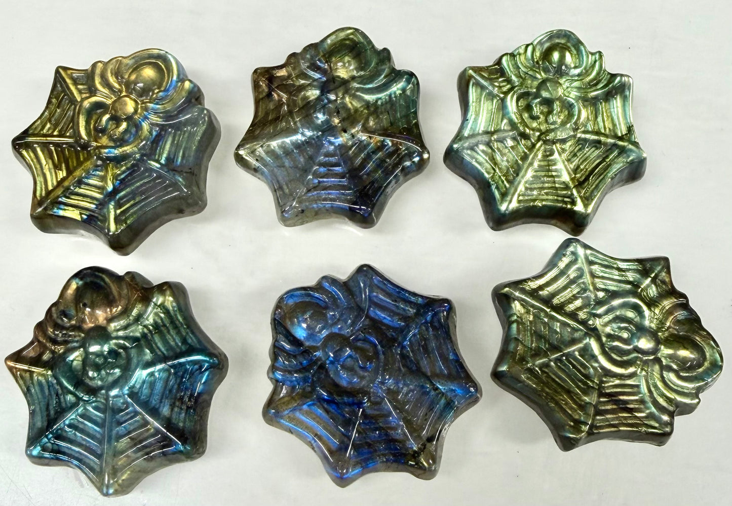 6 PCs Natural Labradorite Spider Carvings Crystal Healing Energy