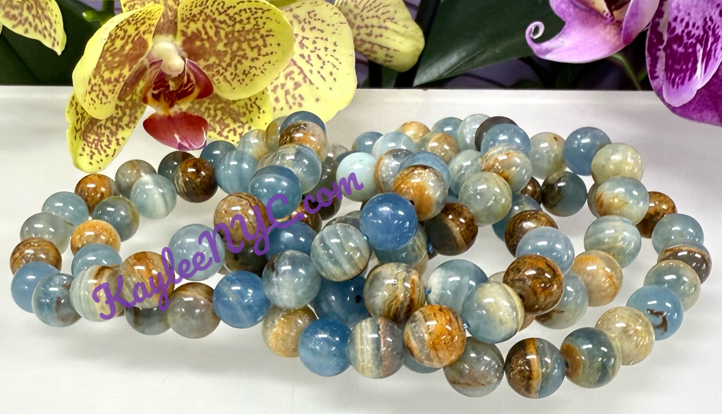 Wholesale Lot 6 Pcs Natural Aquatine Lemurian Calcite 11-12mm 8” Natural Stretch Bracelet