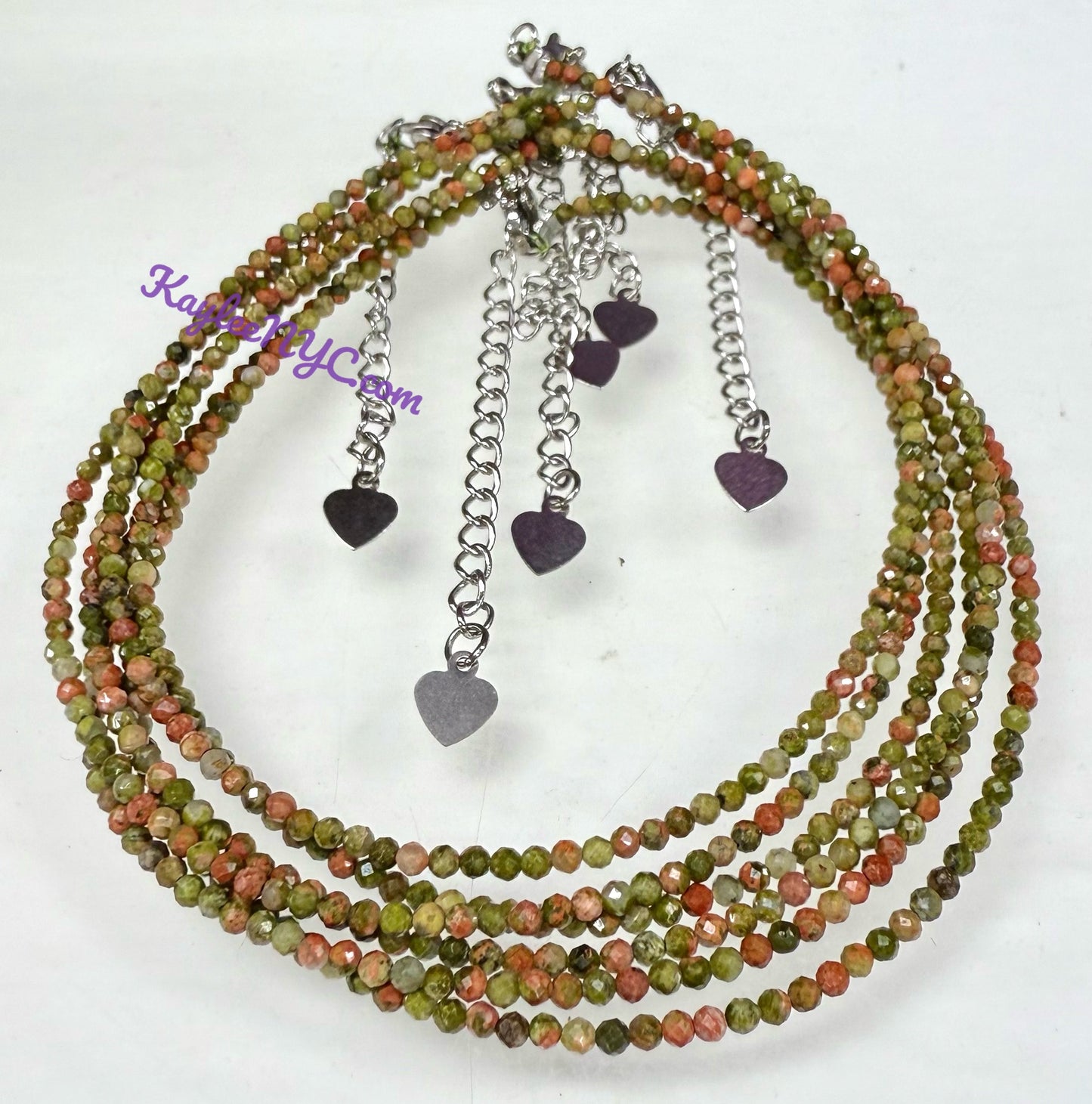6 PCs 2mm Natural Unakite Anklets Crystal Healing Energy