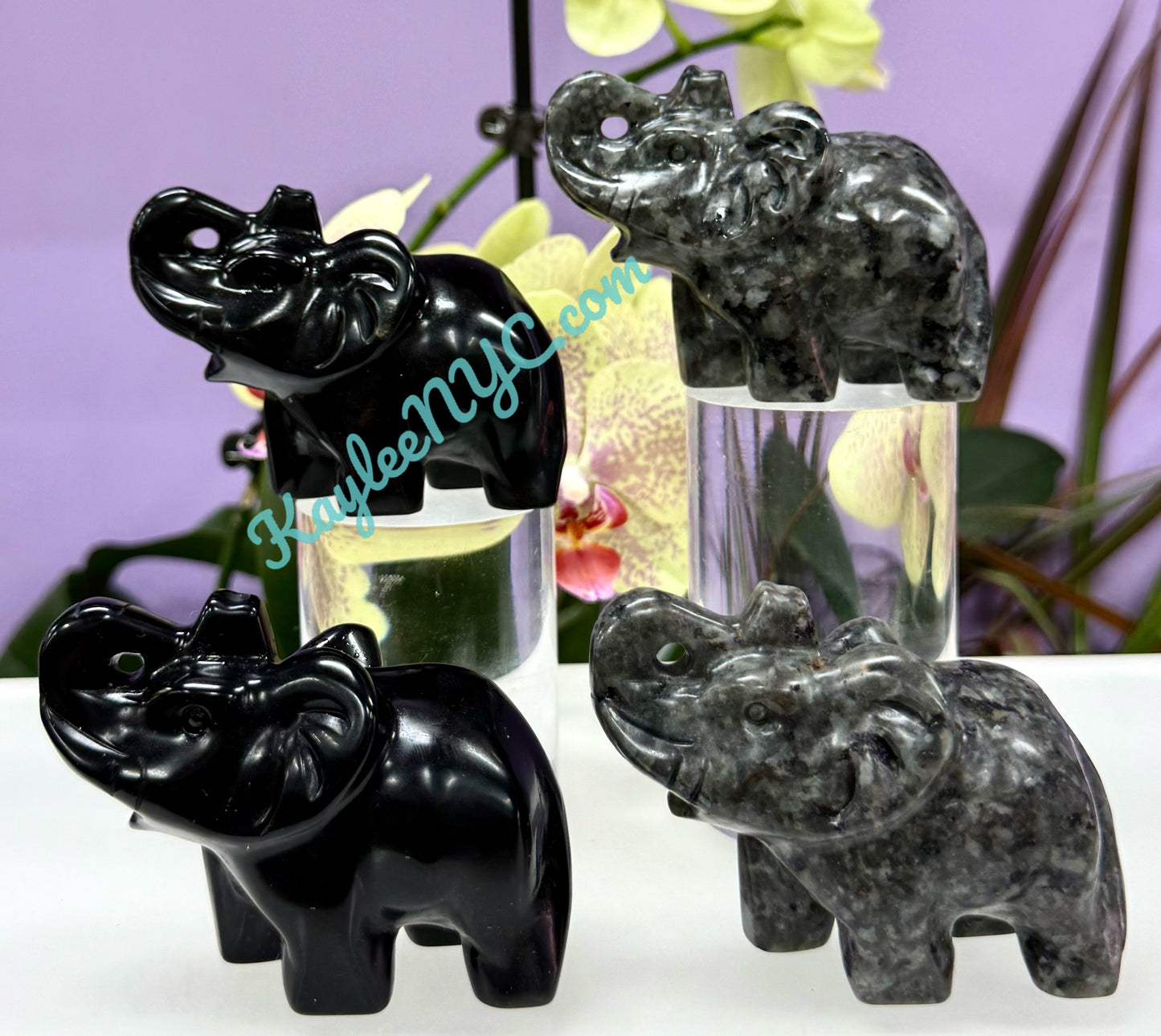 Wholesale Lot 4 pcs Natural Black Obsidian Yooperlite aka Emberlite Elephants Crystals Healing Energy