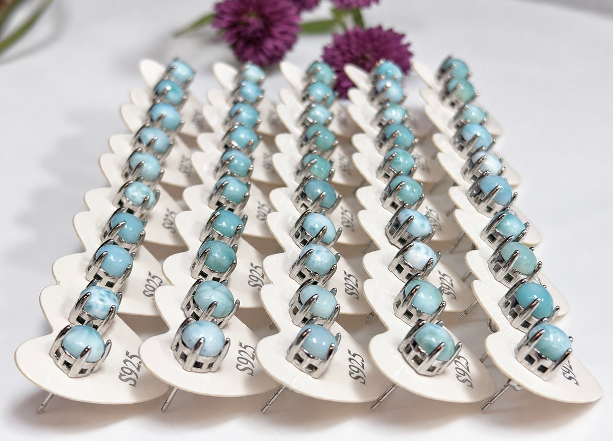 Wholesale Lot 5 Pairs Natural Larimar Earring Stud 6mm round Crystal Healing
