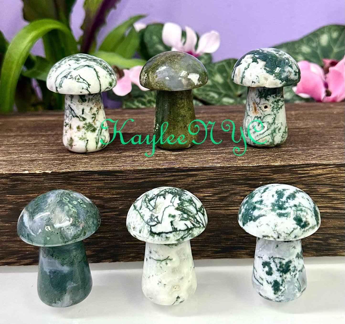 Wholesale Lot 9 PCs 2” Natural Moss Agate Mushroom Healing Energy