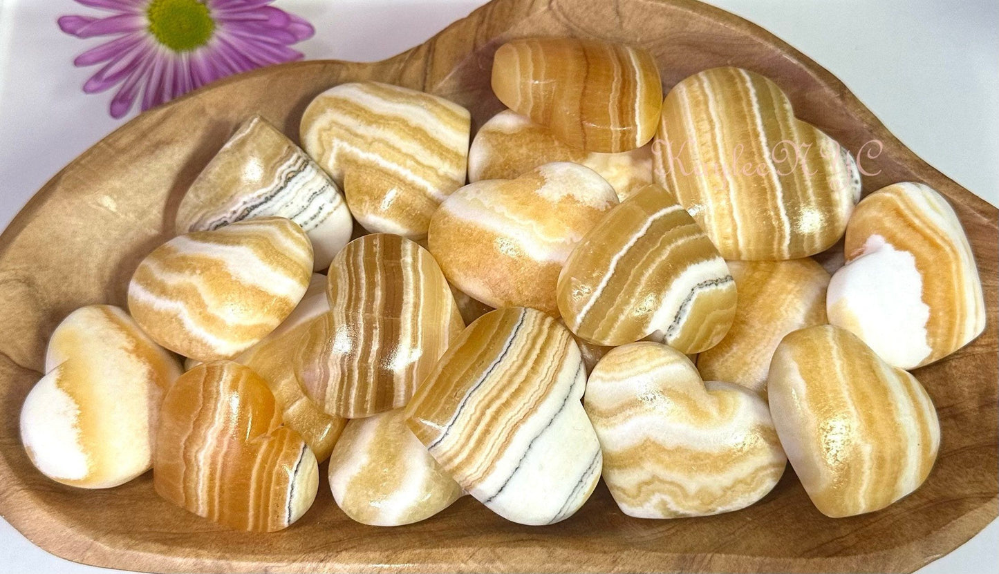 Wholesale Lot 2 lbs Natural Orange Banded Calcite Heart Crystal Healing Energy