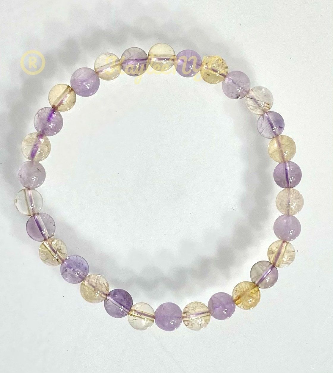 6 Pcs Natural Ametrine 6mm 7.5” Crystal Healing Stretch Bracelet