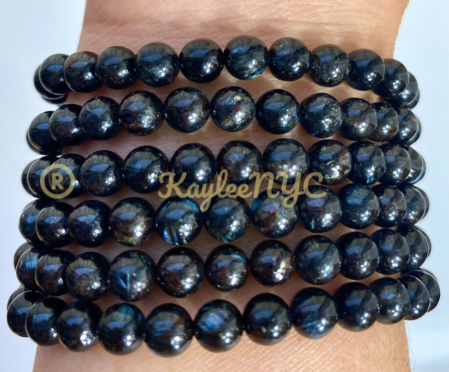 Wholesale 6 Pcs Natural Astrophyllite aka Arfvedsonite 6mm  7.5” Crystal Healing Stretch Bracelet