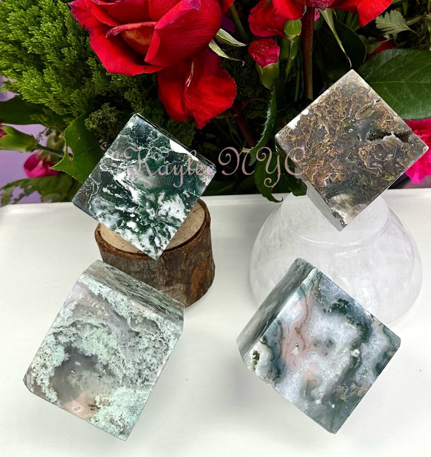 Wholesale Lot 3-4 pcs Natural Moss Agate Cube Crystal Healing Energy 2.8-3 lbs