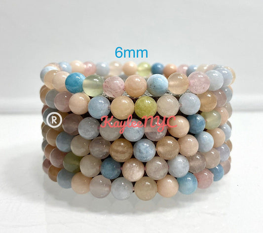 Wholesale 6 Pcs Natural Morganite 6mm 7.5” Crystal Healing Stretch Bracelet