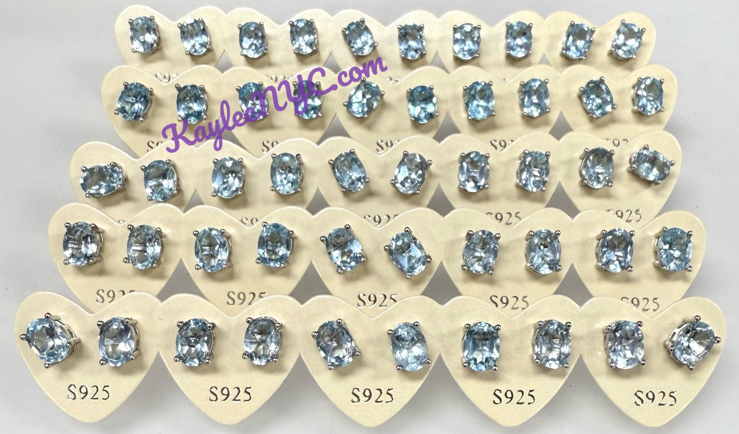 Wholesale Lot 5 Pairs Natural Blue Topaz Sterling Silver(925) Earring Studs 6x9mm