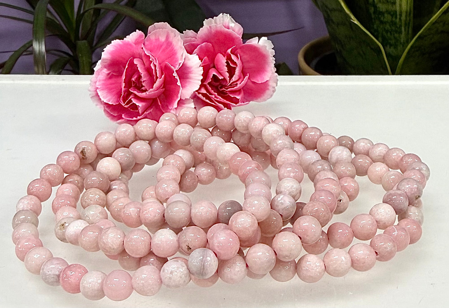 Wholesale 6 Pcs Natural Pink Opal  6mm 7.5” Crystal Healing Stretch Bracelet