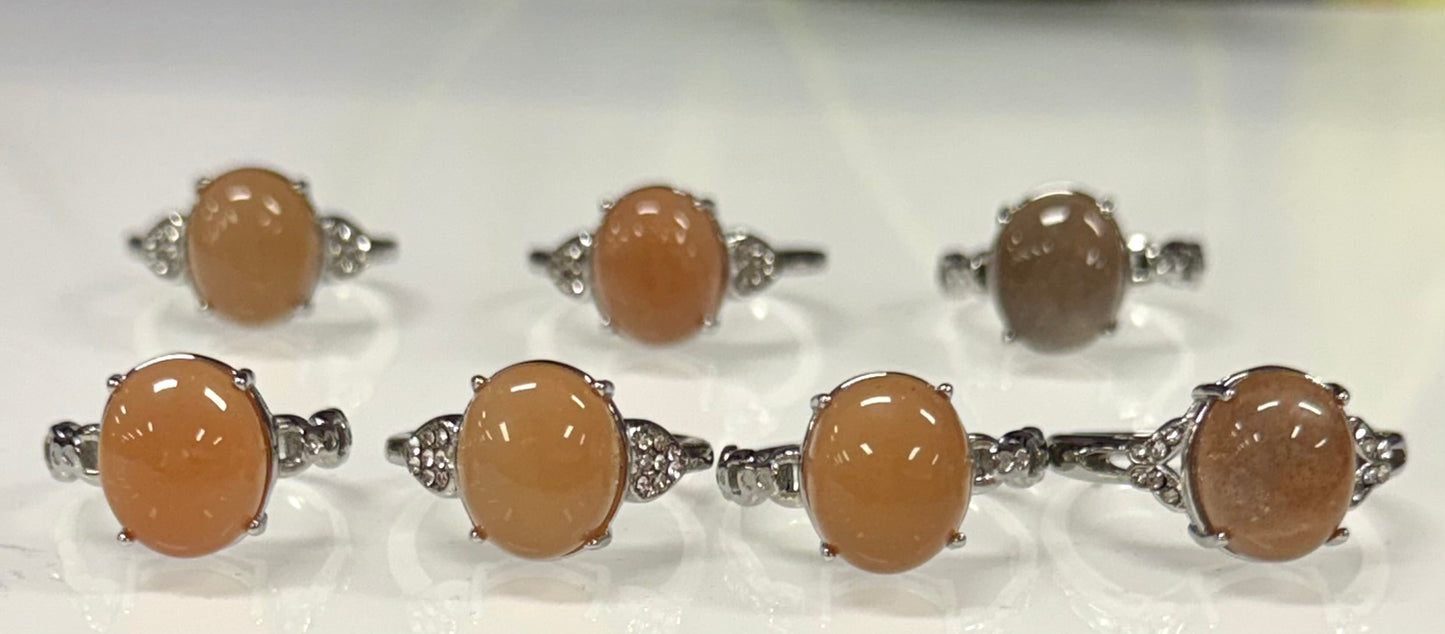 Wholesale Lot 7 pcs Natural Sunstone Stainless Steel Ring 10x12mm