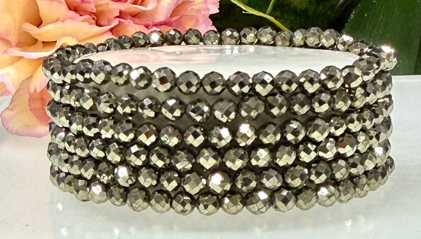 6 PCs 4mm Natural Pyrite Stretch Bracelet 7.5”
