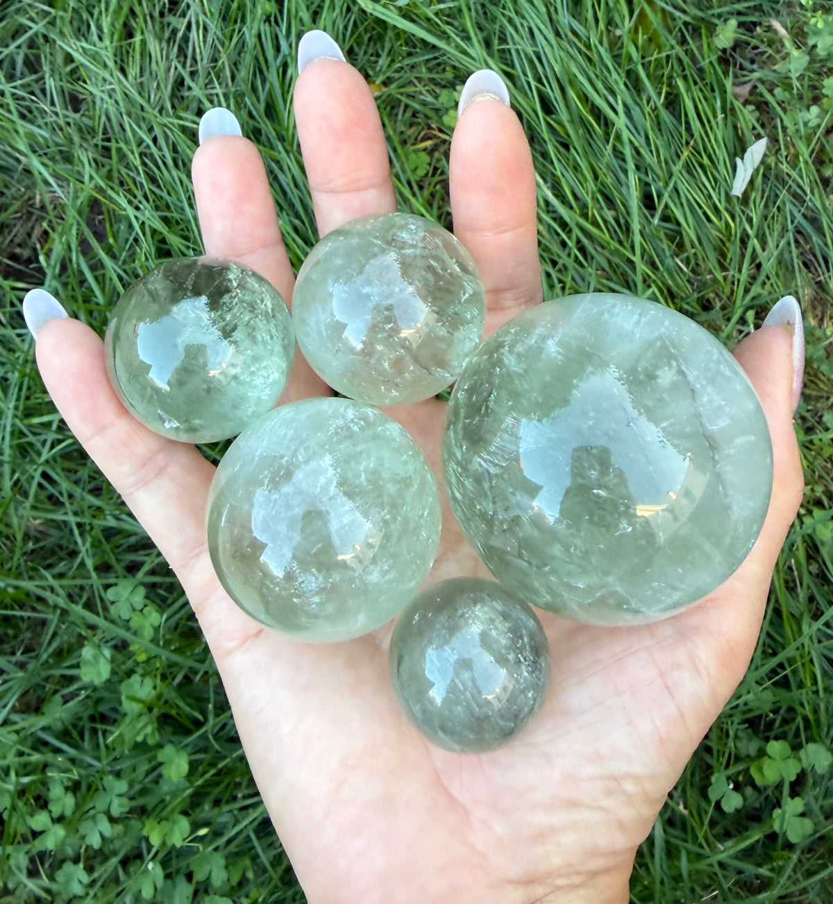 Wholesale 2 lbs Prasiolite aka Green Amethyst Spheres Crystal Ball Energy Healing