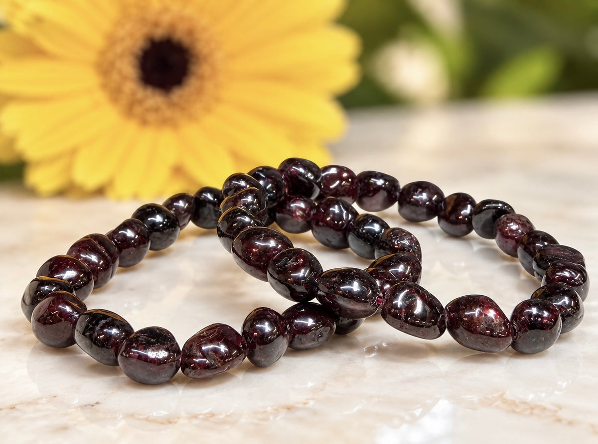 Wholesale 6 Pcs 8mm Natural Garnet 7” Crystal Healing Stretch Bracelet