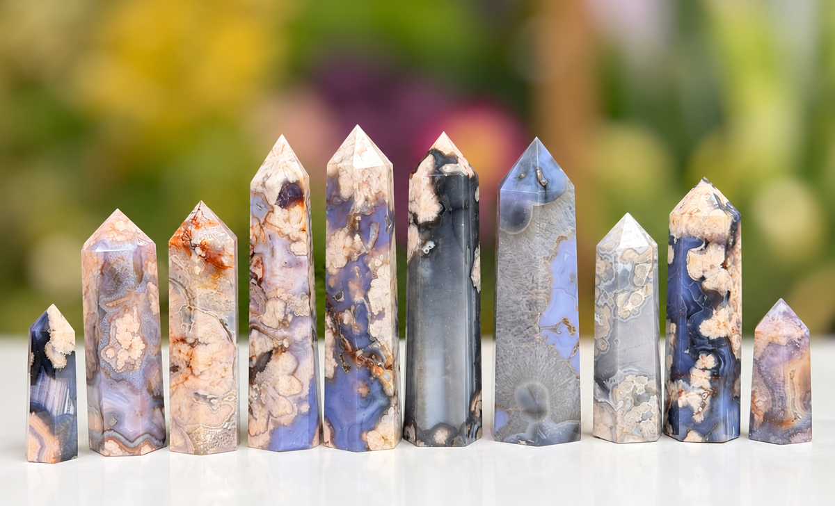 2 lbs Blue Flower Tower Agate obelisk Point Crystal