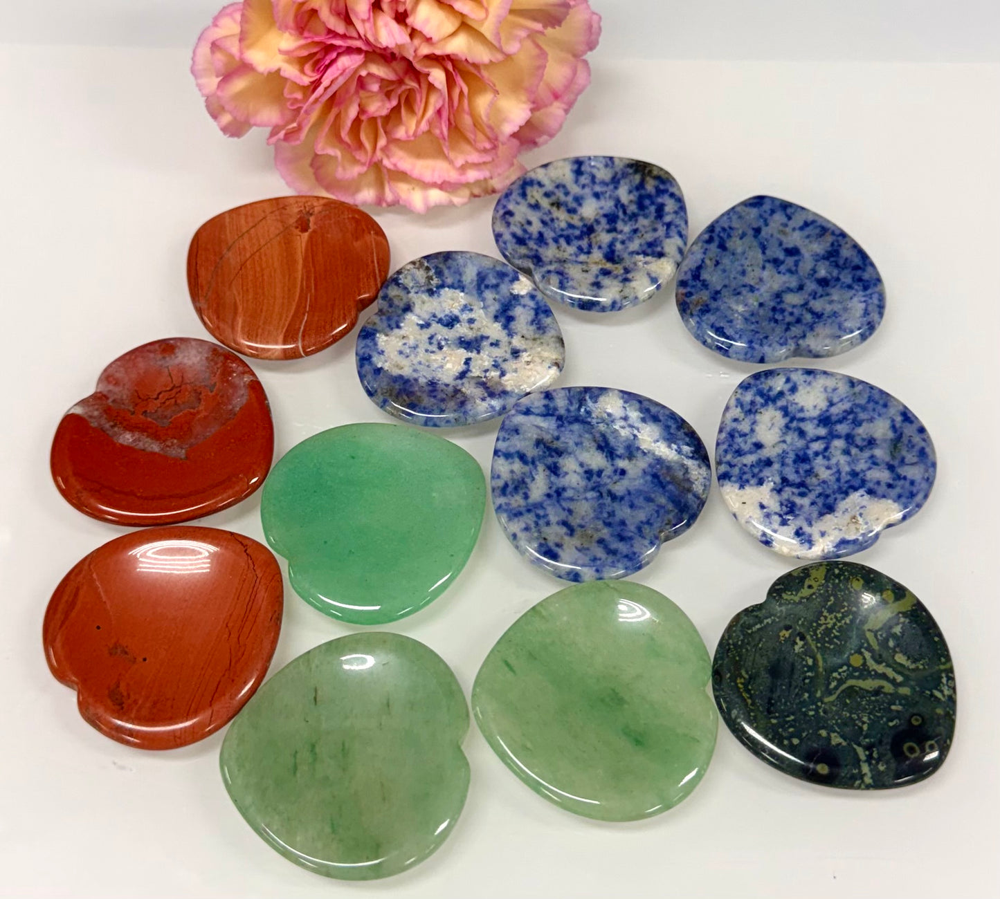 12 PCs Natural Crystal Heart shaped Worry Stone Healing Energy