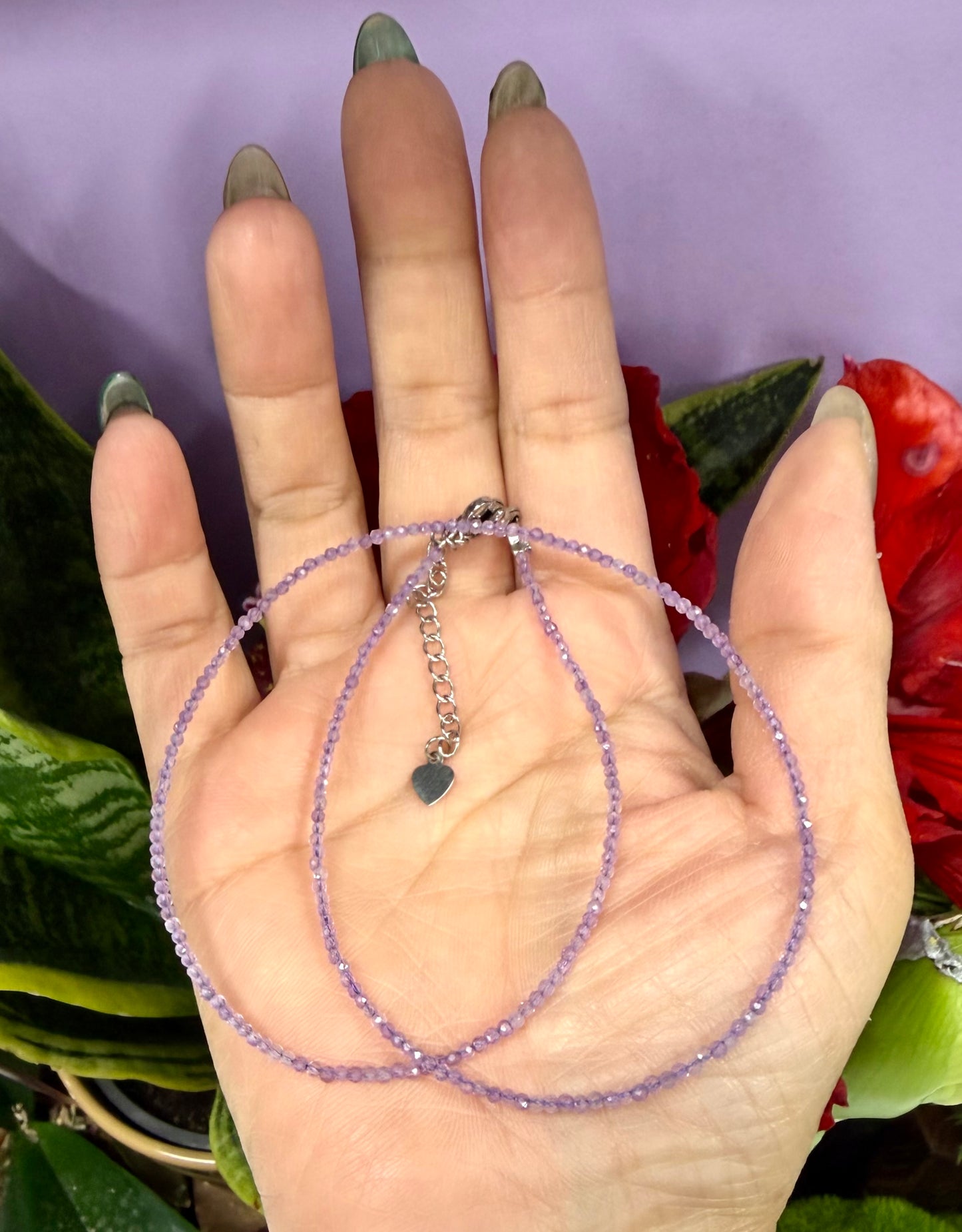 6 PCs 2mm Faceted Natural Amethyst Necklace Stainless Steel Finding