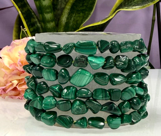 Wholesale 6 Pcs ~7mm Malachite Natural Crystal tumble Stretch Bracelet 7.5”