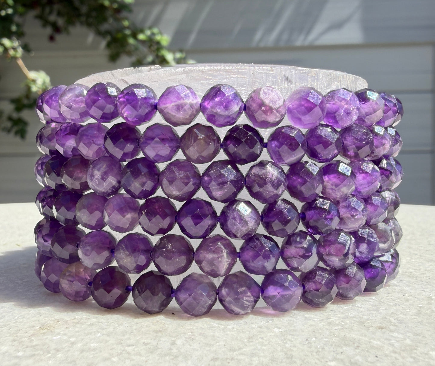 Wholesale 6pcs 6mm Faceted Amethyst Natural Crystal Healing Stretch Bracelet 7.5"