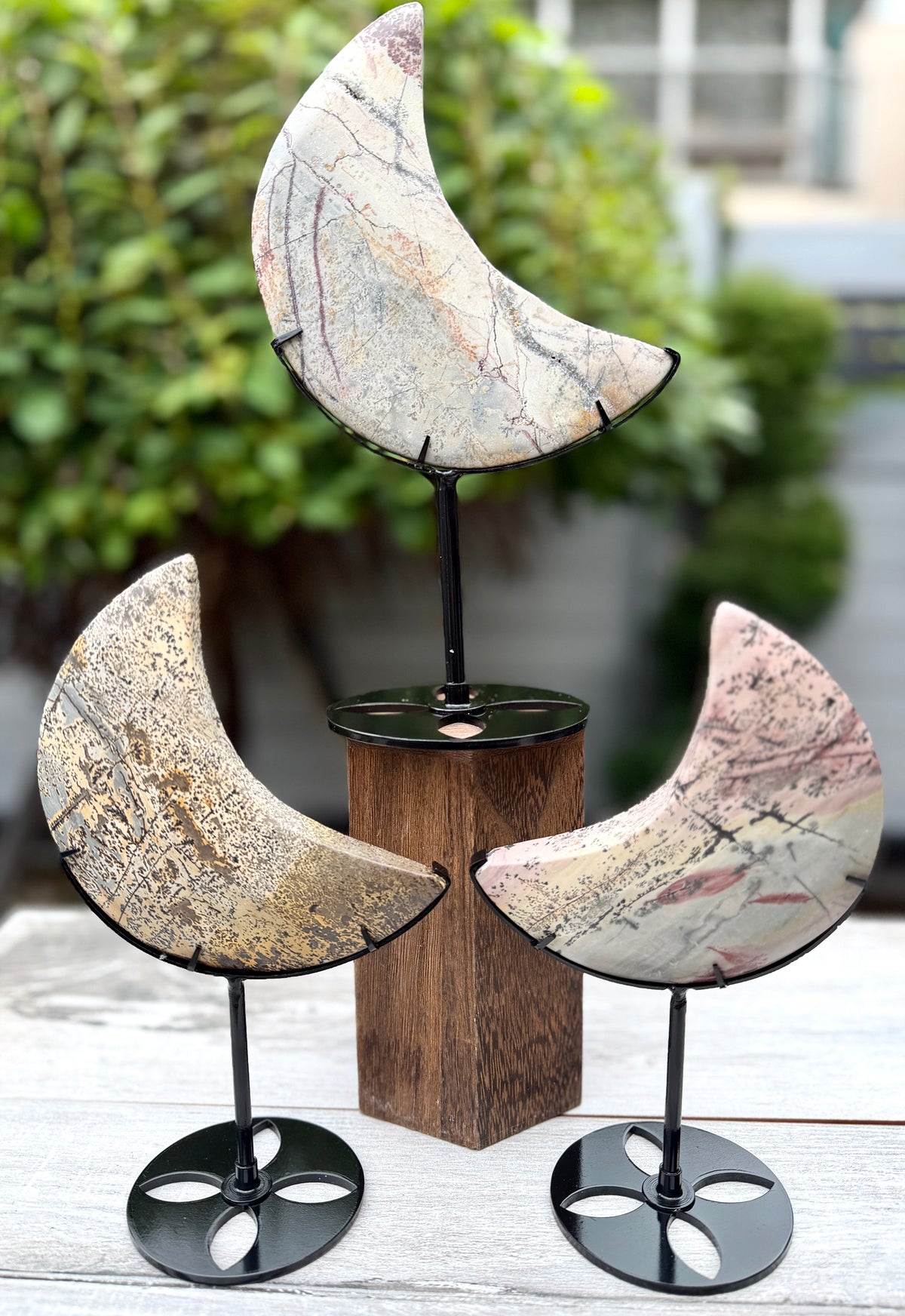Wholesale Lot 3pcs Natural Picture Jasper Moon with Stand