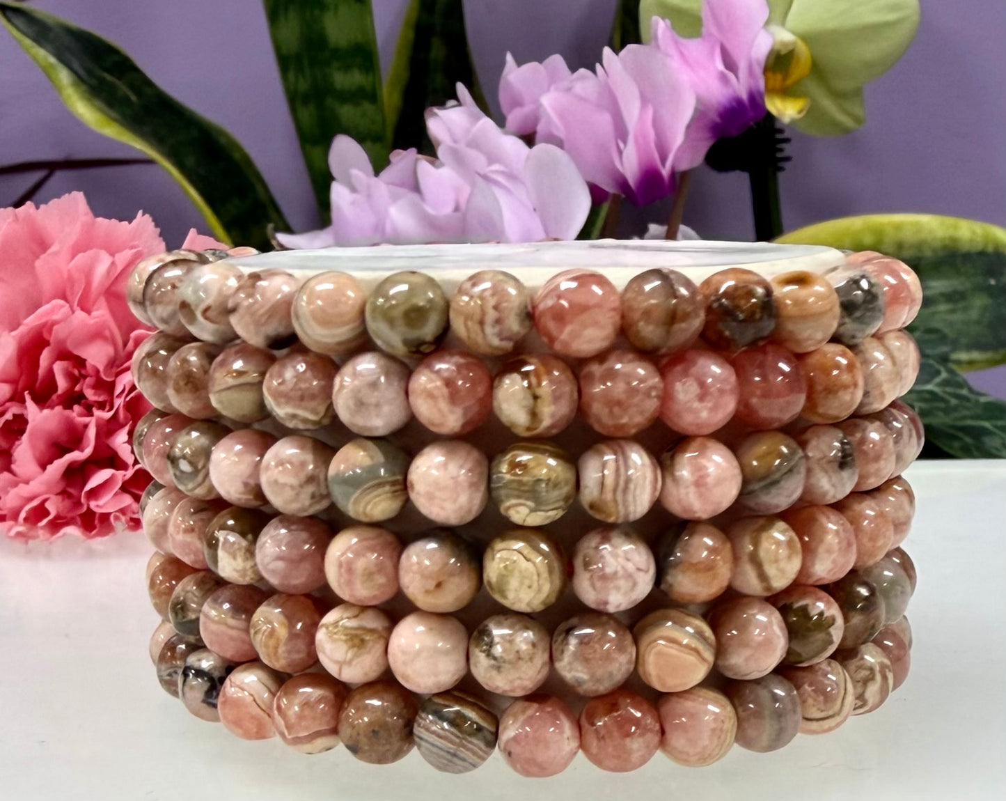 Wholesale 6 Pcs 6mm Rhodochrosite Natural Crystal Healing Stretch Bracelet 7.5”