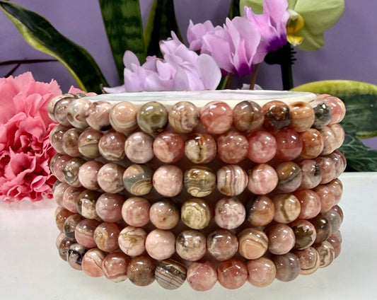 Wholesale 6 Pcs 6mm Rhodochrosite Natural Crystal Healing Stretch Bracelet 7.5”