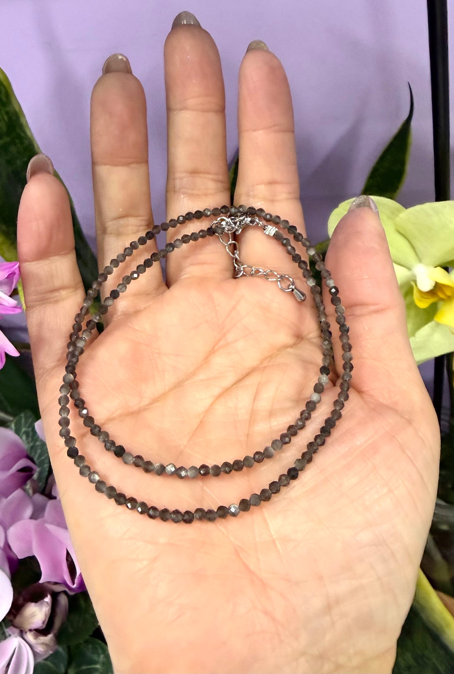 6 PCs 2mm Silver Sheen Obsidian Necklace Natural Crystal Healing Energy